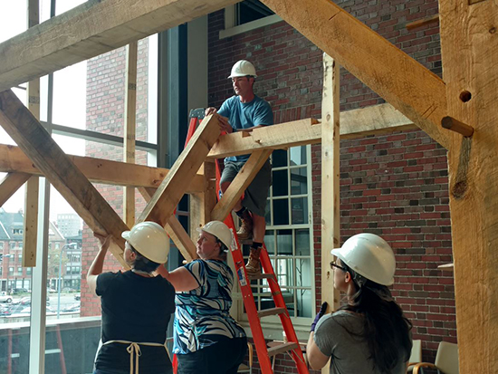 students building 