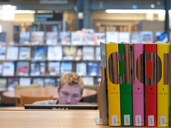 student in the library. 